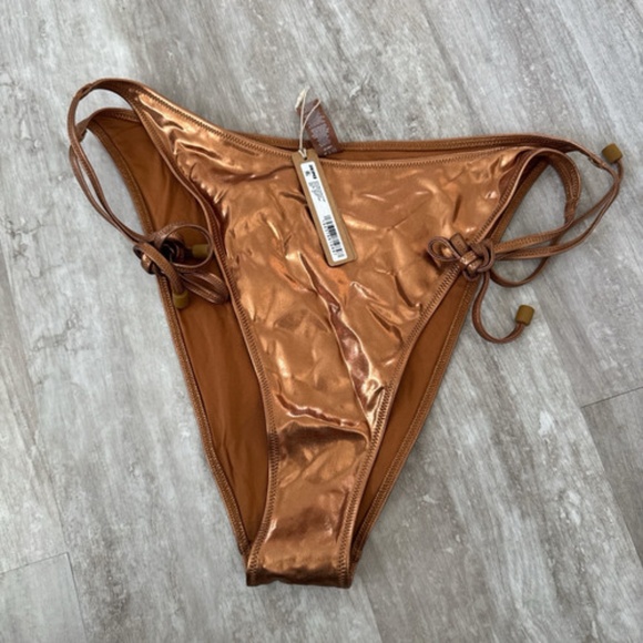 NWT Skims Metallic Swim Tie Bikini Bottoms Carbon 3X (BB-TNG-2804) - Picture 2 of 3